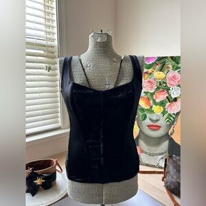 TORRID CORSET/BUSTIER BLK JACQUARD PANELS LACE UP BACK. SEXY, SHAPEWEAR, SZ 40